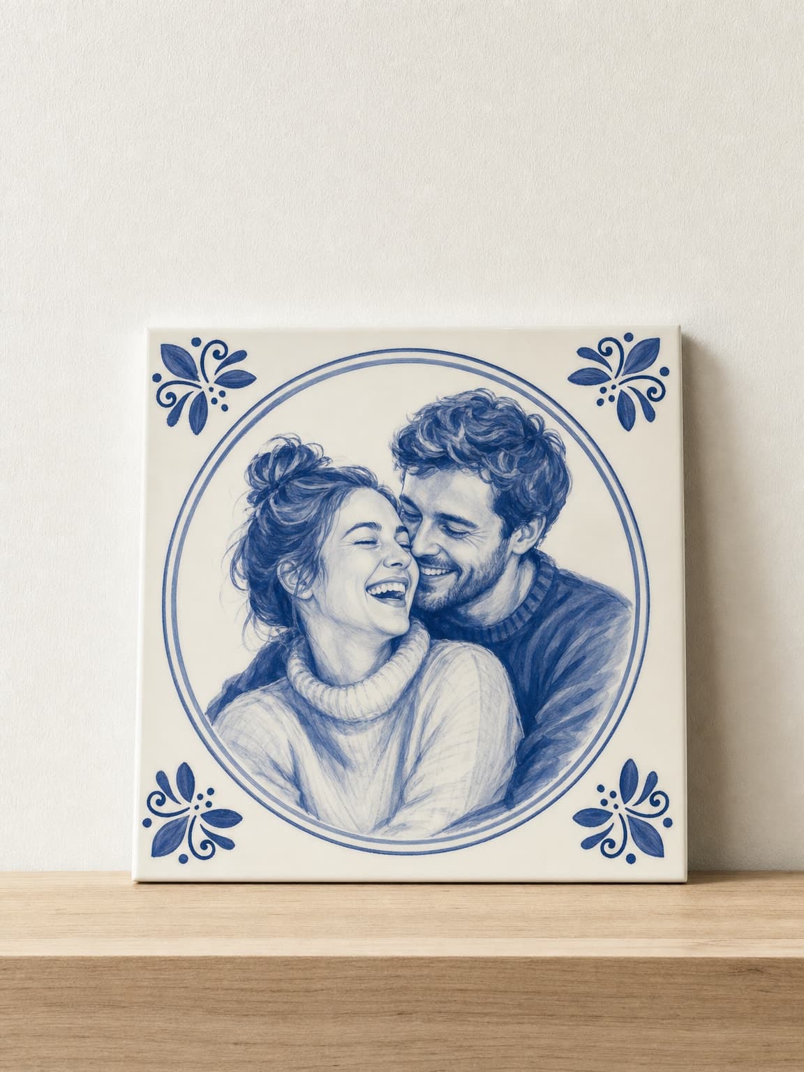 Fototegeltje: jouw foto geschilderd in Delfts blauw op keramiek