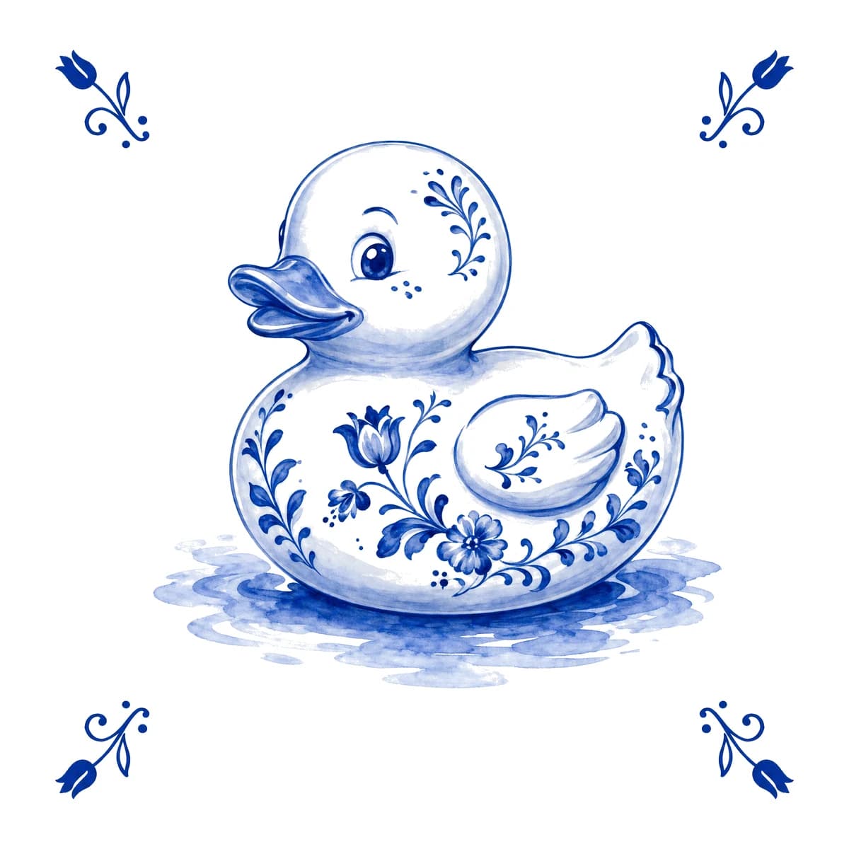 Badeend – Delfts blauw tegeltje