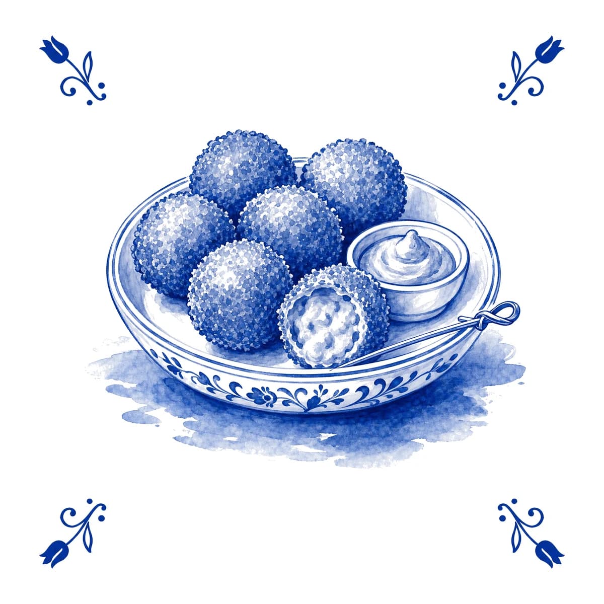 Bitterballen – Delfts blauw tegeltje
