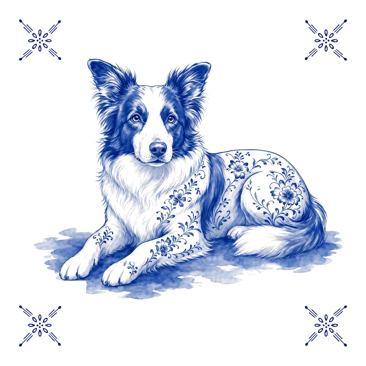 Border collie – Delfts blauw tegeltje