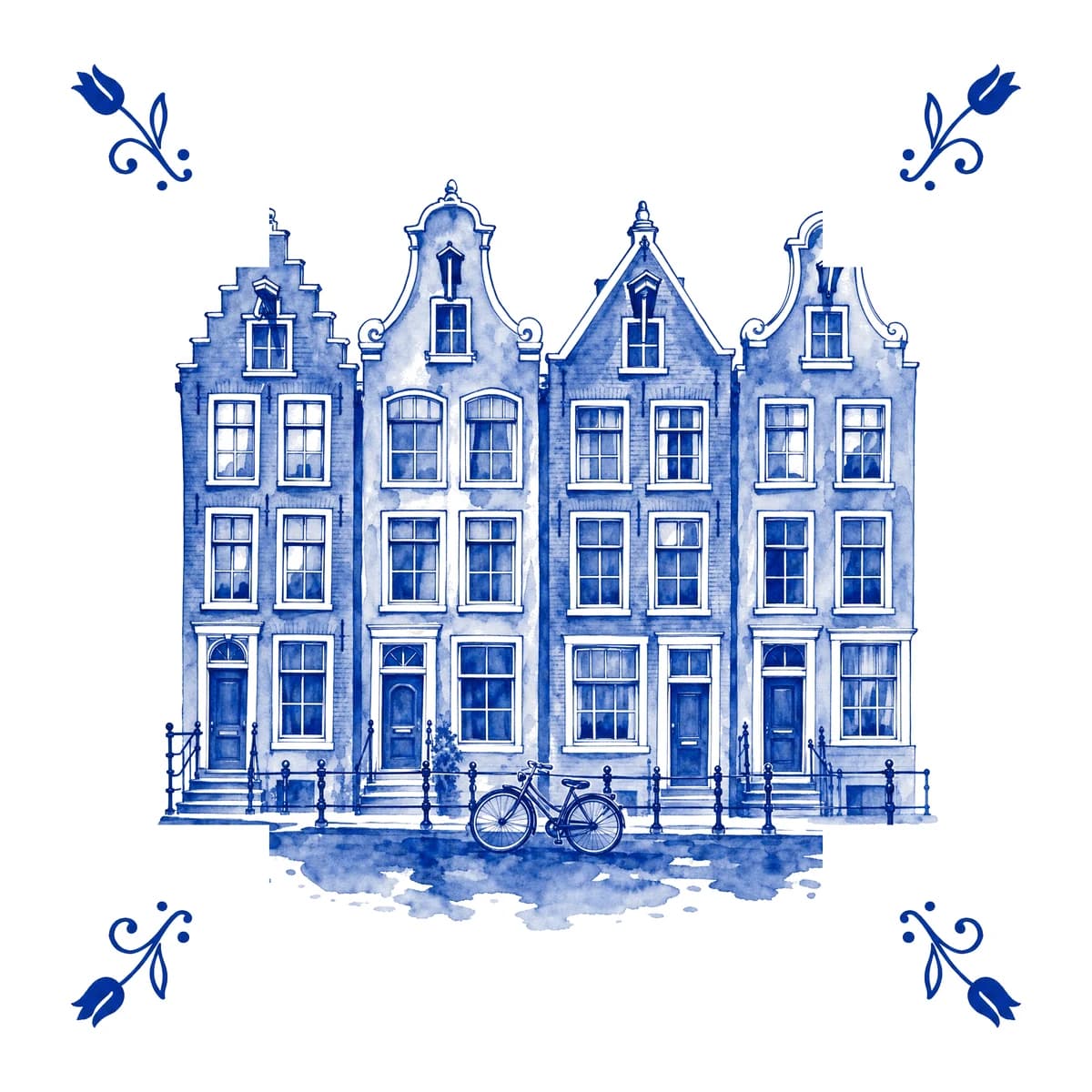 Grachtenpanden – Delfts blauw tegeltje