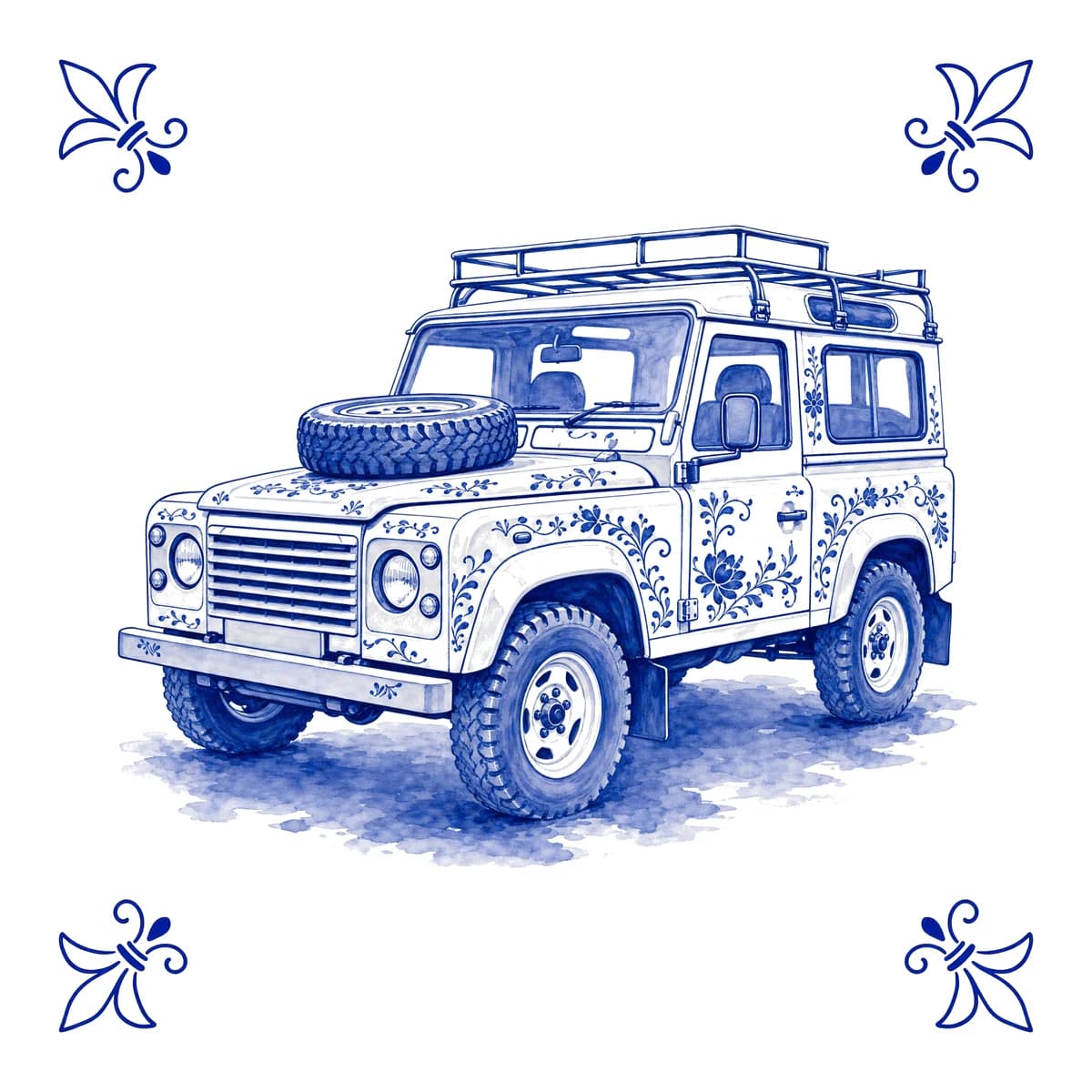 Klassieke Land Rover – Delfts blauw tegeltje